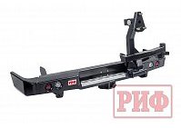 Бампер РИФ силовой задний Toyota Land Cruiser 78 2007+ с квадратом под фаркоп, калиткой и фонарями
