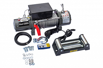 Лебёдка электрическая 12V Electric Winch 12000 lbs 5443 кг GRIZZLY СЕРАЯ (влагозащищенная)