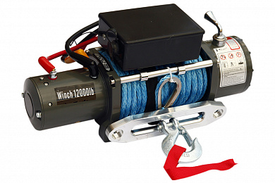 Лебедка электрическая 12V Electric Winch 12000 lbs 5443 кг (влагозащищенная, синтетический трос)